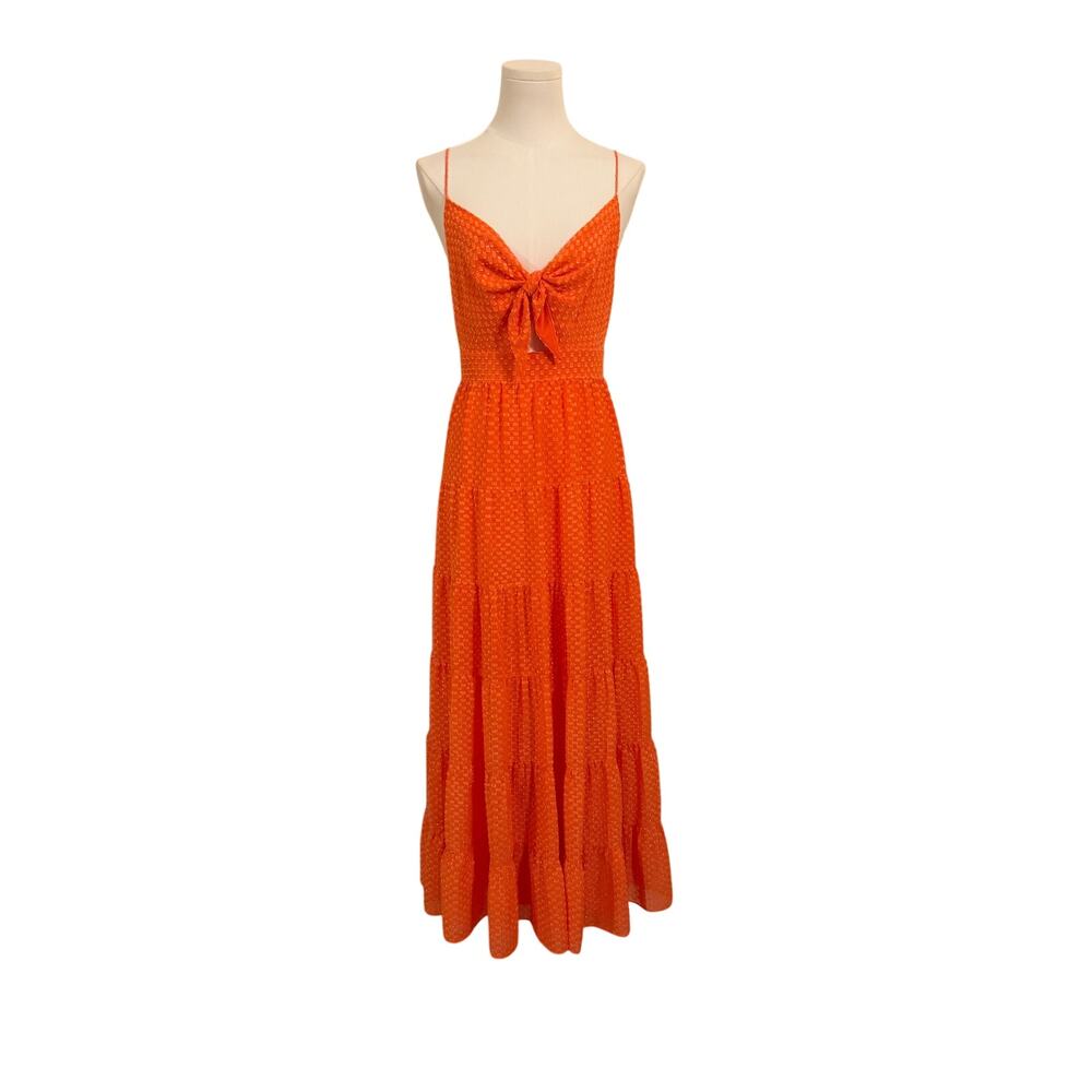 Alice & Olivia Minka Tie-Front Tiered Maxi Dress Orange V-Neck Keyhole - - Picture 3 of 8